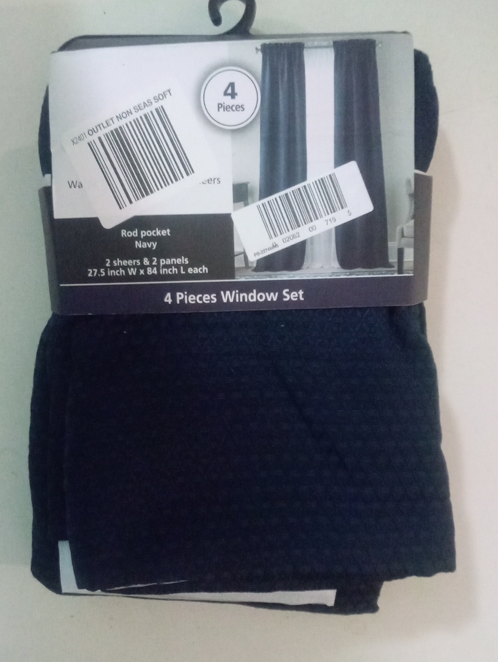 Lada Navy Waffle Panels And Sheers 2 Each 84" NWT $45 4 Piece Window Curtain Set